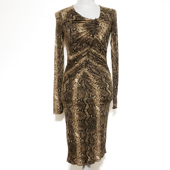 Kenneth Cole Long Sleeve Python Print Ruched Dress - Picture 1 of 7